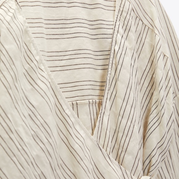 Zara Striped Rustic Shirt With Ties. Size L NWT - Picture 3 of 5